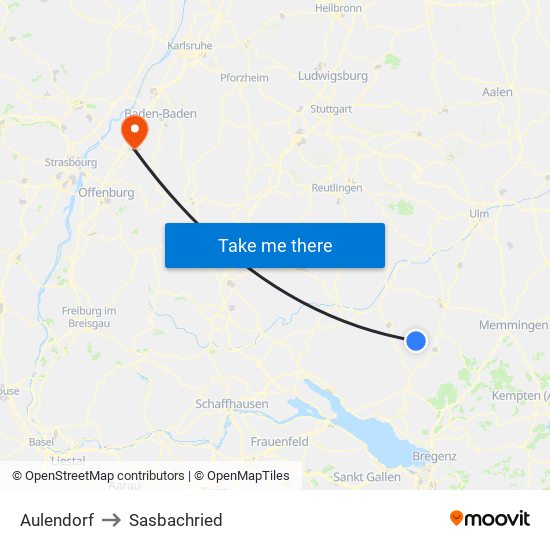 Aulendorf to Sasbachried map