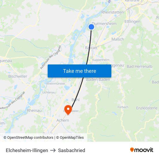 Elchesheim-Illingen to Sasbachried map