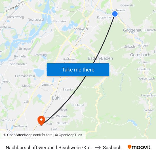 Nachbarschaftsverband Bischweier-Kuppenheim to Sasbachried map