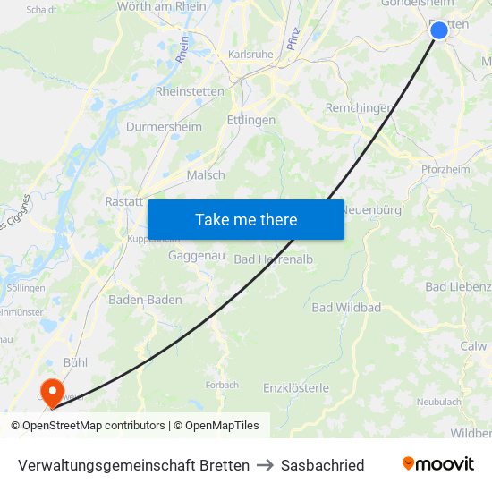 Verwaltungsgemeinschaft Bretten to Sasbachried map