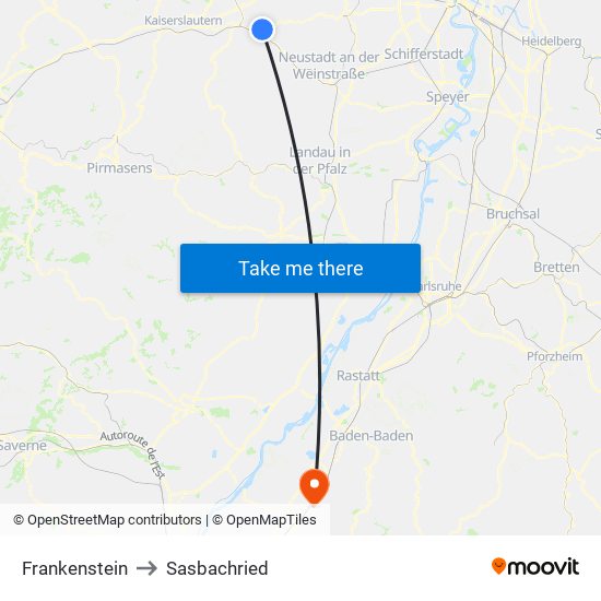 Frankenstein to Sasbachried map
