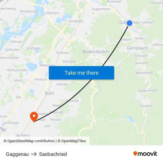 Gaggenau to Sasbachried map