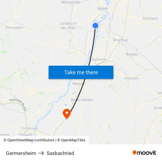 Germersheim to Sasbachried map