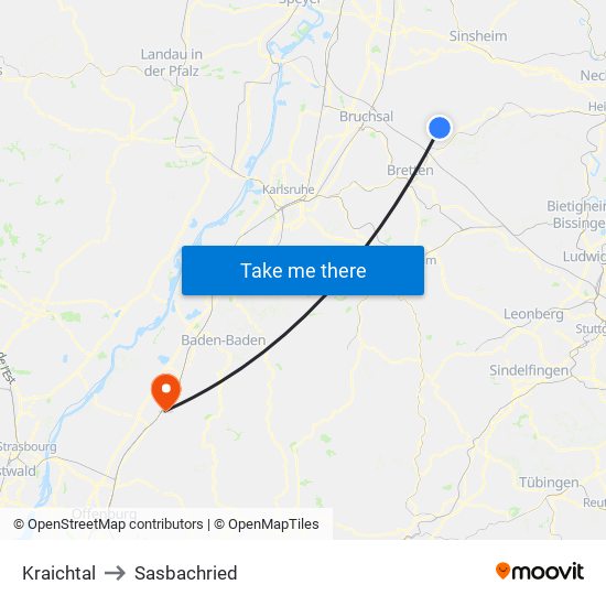 Kraichtal to Sasbachried map