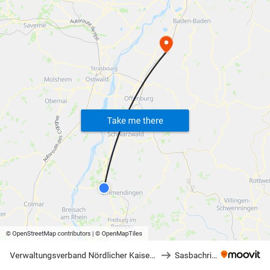 Verwaltungsverband Nördlicher Kaiserstuhl to Sasbachried map