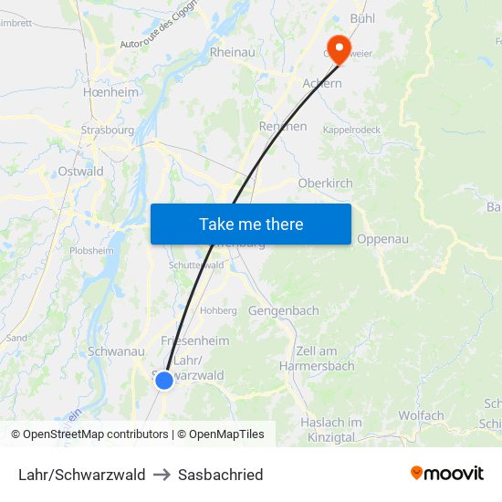 Lahr/Schwarzwald to Sasbachried map