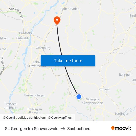 St. Georgen Im Schwarzwald to Sasbachried map