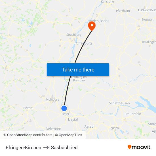 Efringen-Kirchen to Sasbachried map