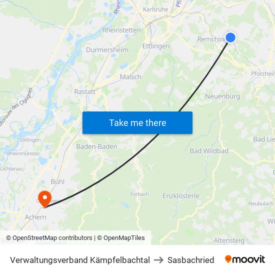 Verwaltungsverband Kämpfelbachtal to Sasbachried map