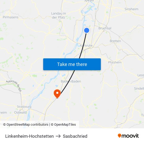 Linkenheim-Hochstetten to Sasbachried map