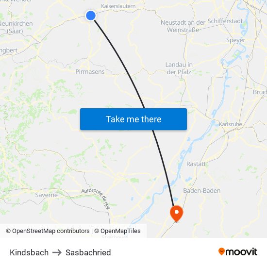 Kindsbach to Sasbachried map