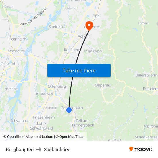 Berghaupten to Sasbachried map