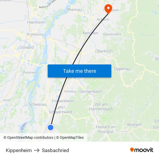 Kippenheim to Sasbachried map