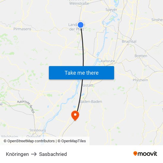 Knöringen to Sasbachried map