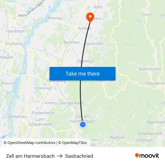 Zell am Harmersbach to Sasbachried map