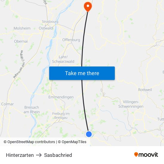 Hinterzarten to Sasbachried map