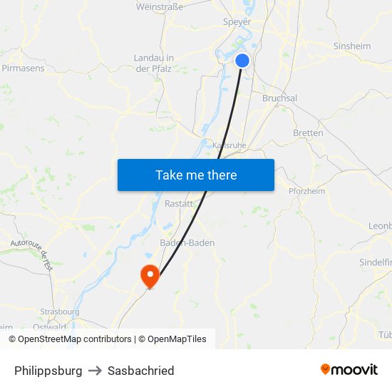 Philippsburg to Sasbachried map