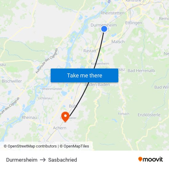 Durmersheim to Sasbachried map