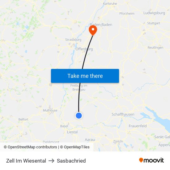 Zell Im Wiesental to Sasbachried map