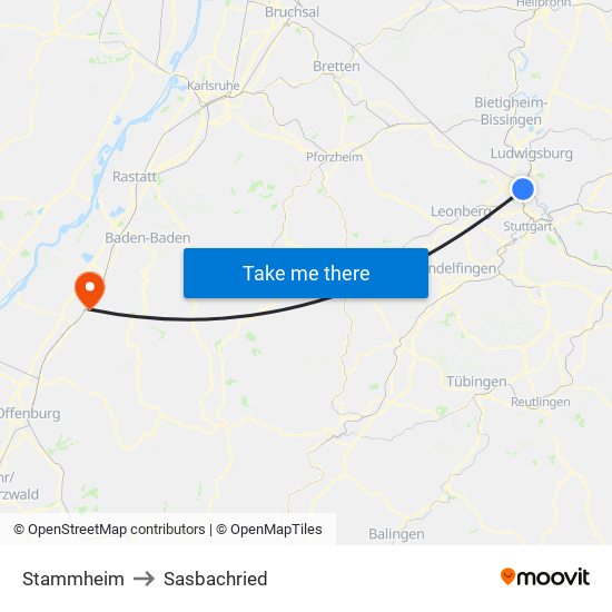 Stammheim to Sasbachried map