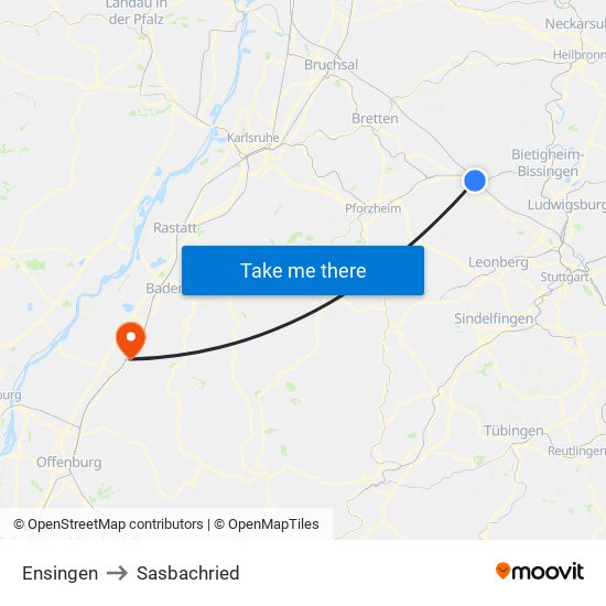 Ensingen to Sasbachried map