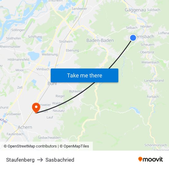 Staufenberg to Sasbachried map