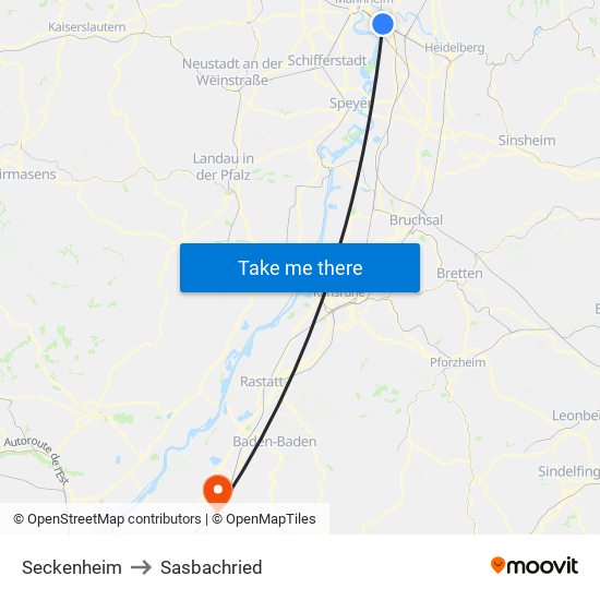 Seckenheim to Sasbachried map