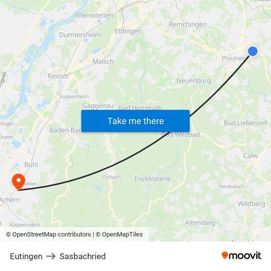 Eutingen to Sasbachried map