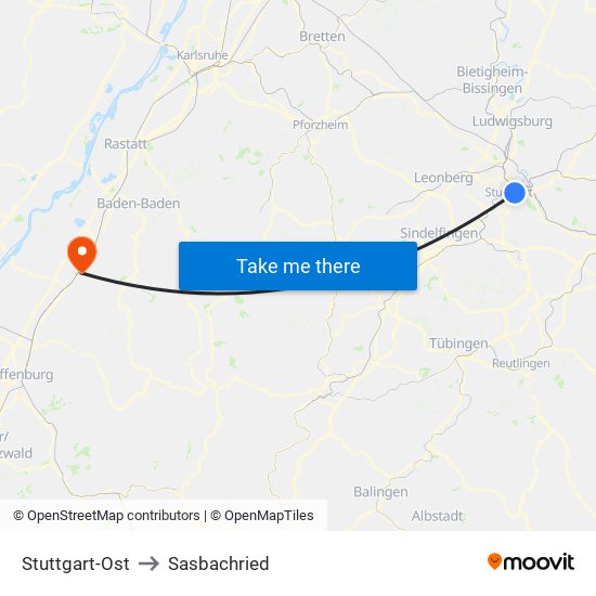 Stuttgart-Ost to Sasbachried map