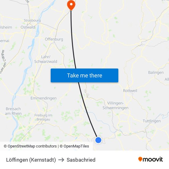 Löffingen (Kernstadt) to Sasbachried map