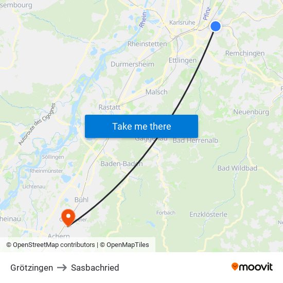 Grötzingen to Sasbachried map