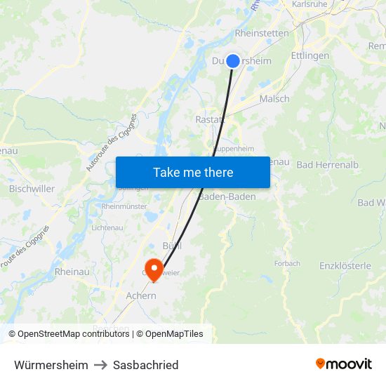 Würmersheim to Sasbachried map