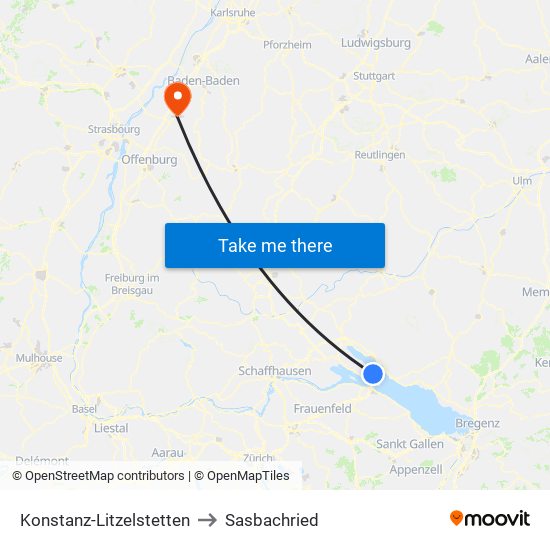 Konstanz-Litzelstetten to Sasbachried map