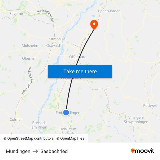 Mundingen to Sasbachried map