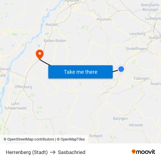 Herrenberg (Stadt) to Sasbachried map