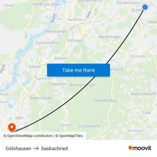 Gölshausen to Sasbachried map