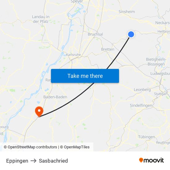 Eppingen to Sasbachried map