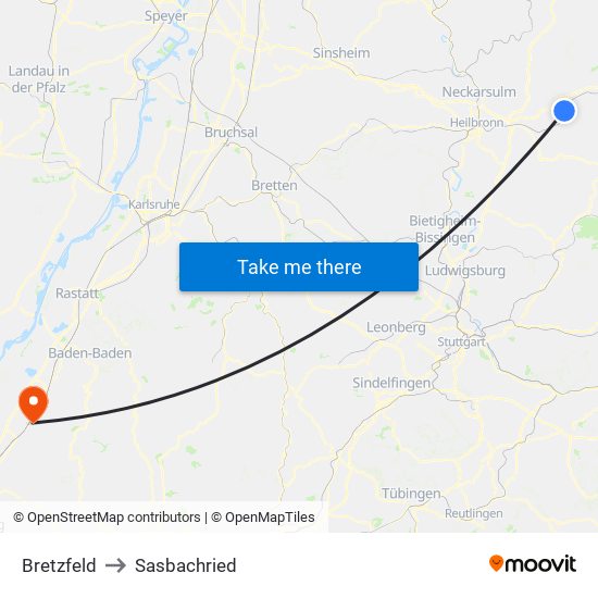 Bretzfeld to Sasbachried map