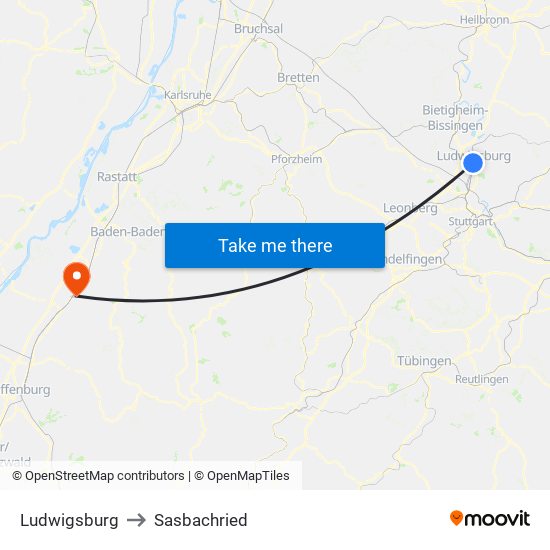 Ludwigsburg to Sasbachried map