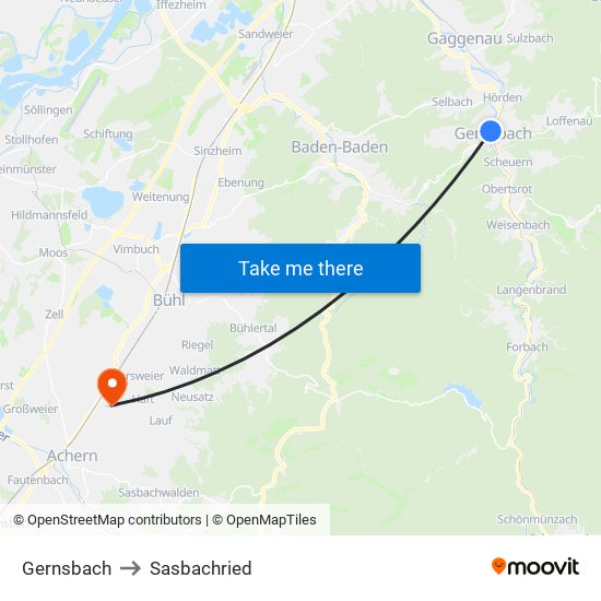 Gernsbach to Sasbachried map