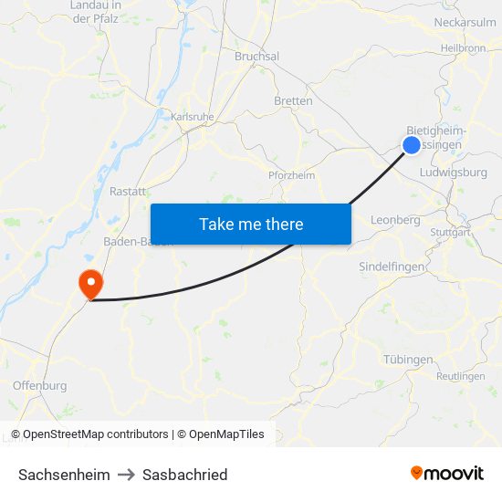 Sachsenheim to Sasbachried map