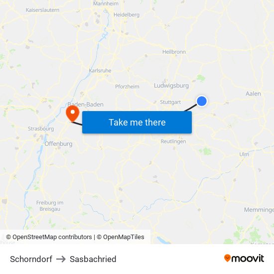Schorndorf to Sasbachried map
