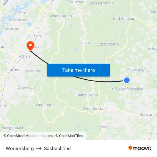 Wörnersberg to Sasbachried map