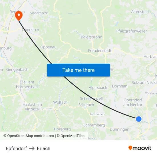 Epfendorf to Erlach map