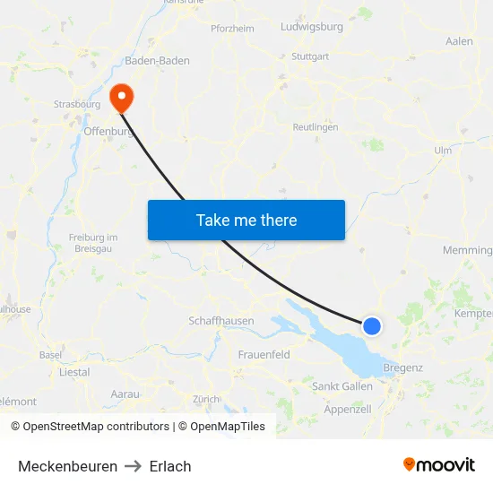 Meckenbeuren to Erlach map