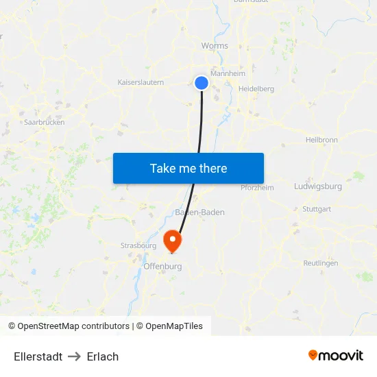 Ellerstadt to Erlach map