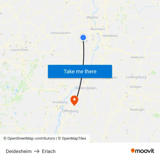 Deidesheim to Erlach map
