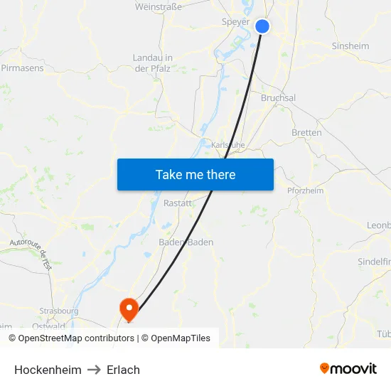 Hockenheim to Erlach map