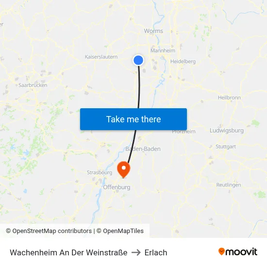 Wachenheim An Der Weinstraße to Erlach map