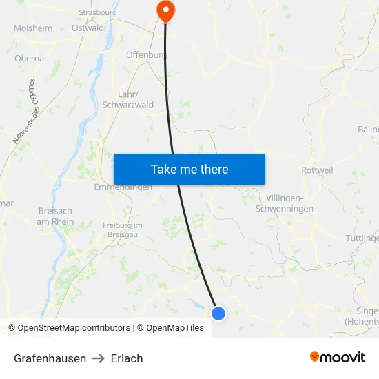 Grafenhausen to Erlach map